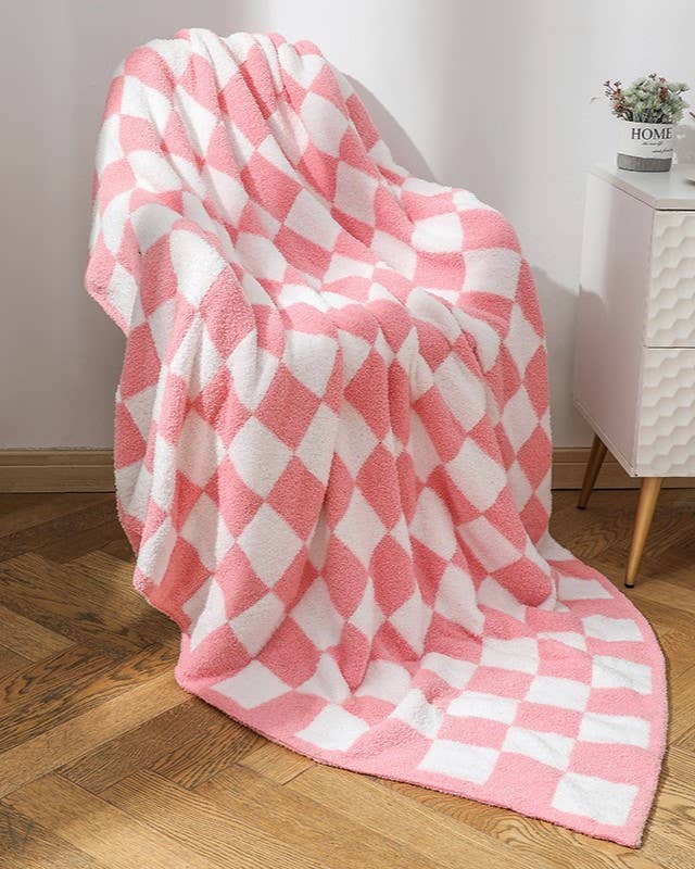 Checkerboard soft cozy knit sofa throw blanket
