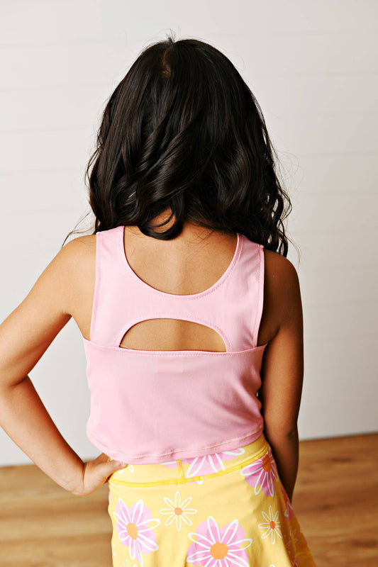 Girls Pink Daisy 2 Piece Athletic Active Skirted Sport Set