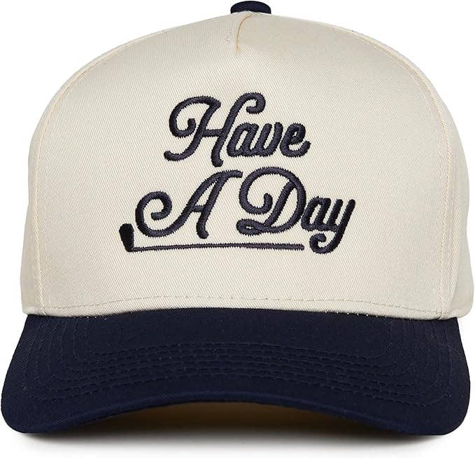 2-Tone Embroidered Cap - Have a Nice Day - Navy/Beige