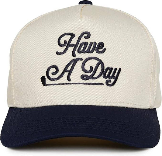 2-Tone Embroidered Cap - Have a Nice Day - Navy/Beige