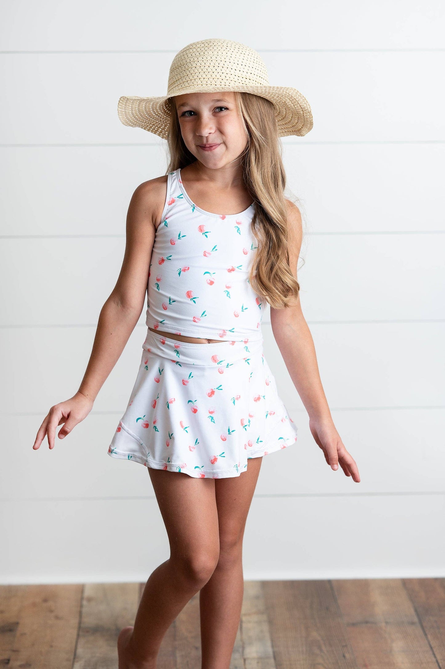 Girls White Peach 2 Piece Athletic Active Skirted Sport Set