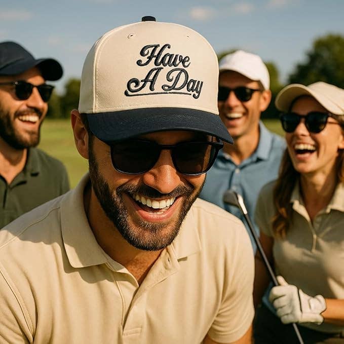 2-Tone Embroidered Cap - Have a Nice Day - Navy/Beige