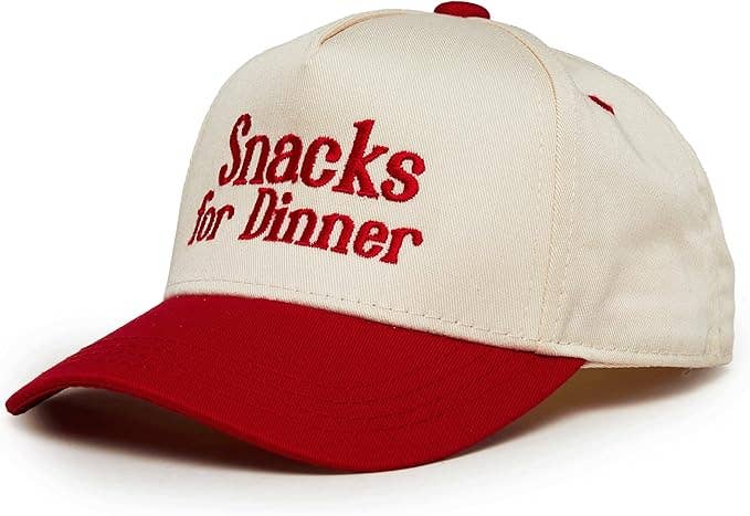 Kids/Baby 2-Tone Vintage Cap: Snacks for Dinner- Red/Beige