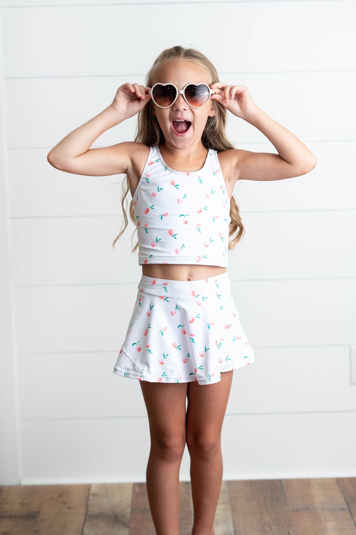 Girls White Peach 2 Piece Athletic Active Skirted Sport Set