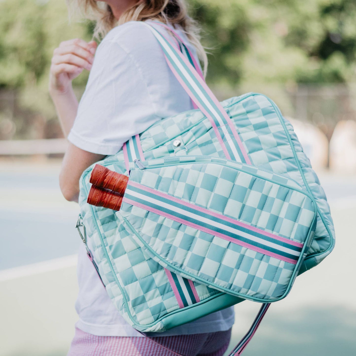 Teal Checkerprint Pickleball Duffle Bag