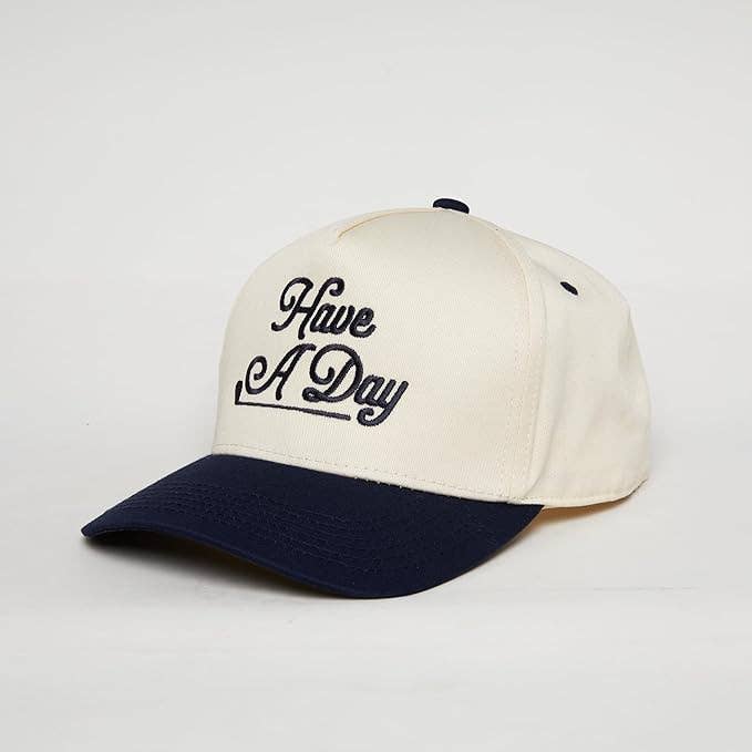 2-Tone Embroidered Cap - Have a Nice Day - Navy/Beige
